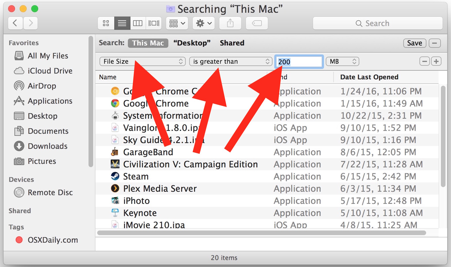 mac search for largest files